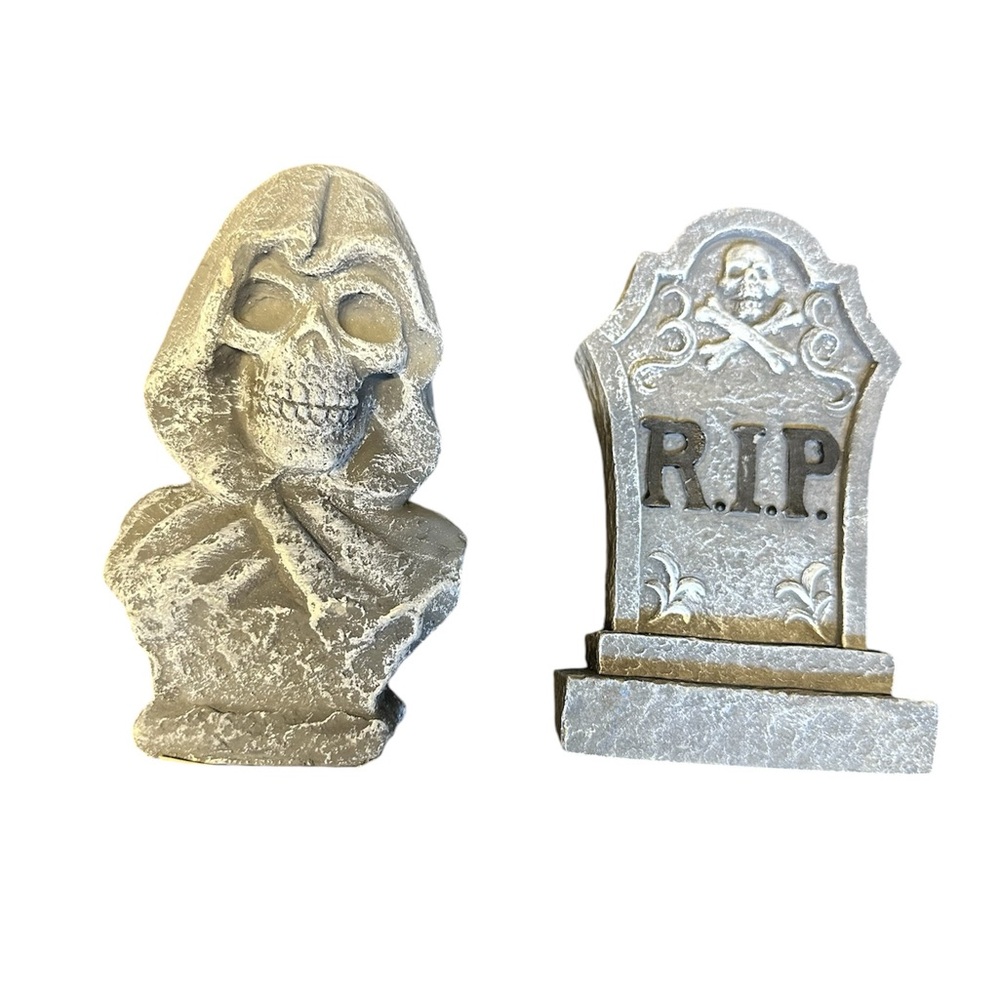 Halloween Tombstone and Skull Decor